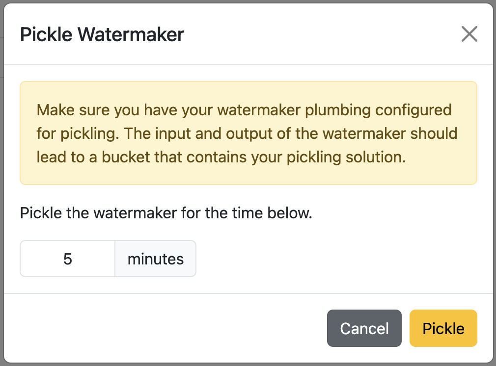 Watermaker Start UI